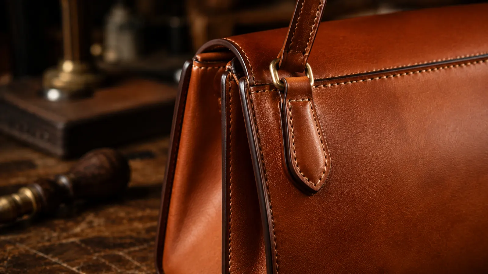 Sac en cuir de maroquinerie haut de gamme aux tranches teintées, lissées et brillantes