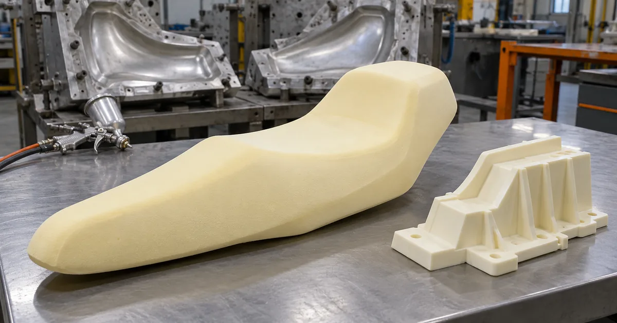 Siège de moto en mousse polyuréthane souple et pièce rigide démoulés avec l'émulsion en phase aqueuse 8670/33